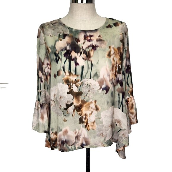 Bryn Walker Blouse Large Watercolor Floral Oversized Flowy Lightweight Lagenlook - Picture 1 of 11